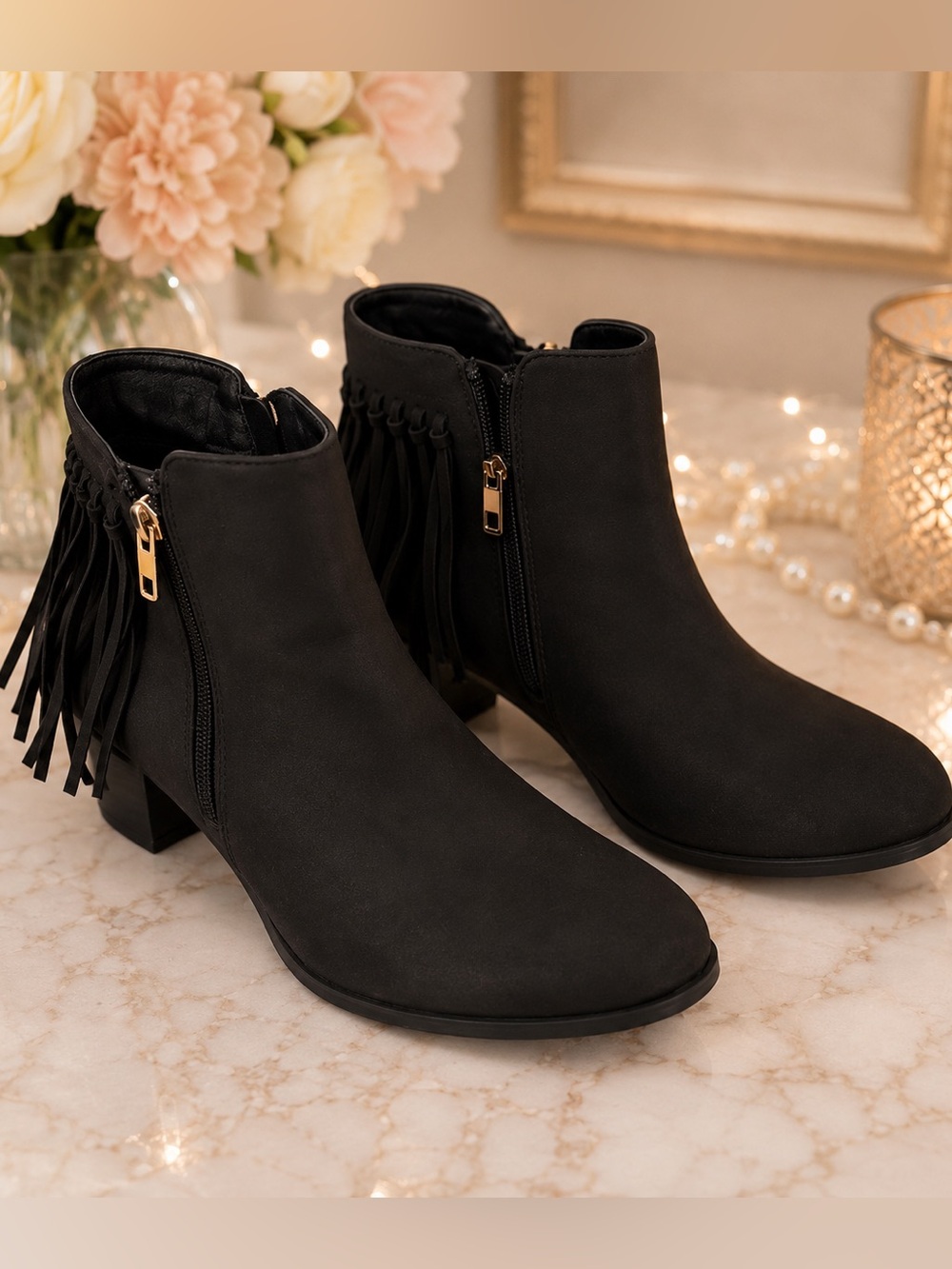 Chic Black Fringe Ankle Booties